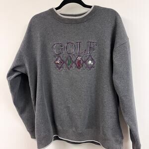 vintage men's embroidered Golf crewneck sweatshirt gray XL grandpa dad